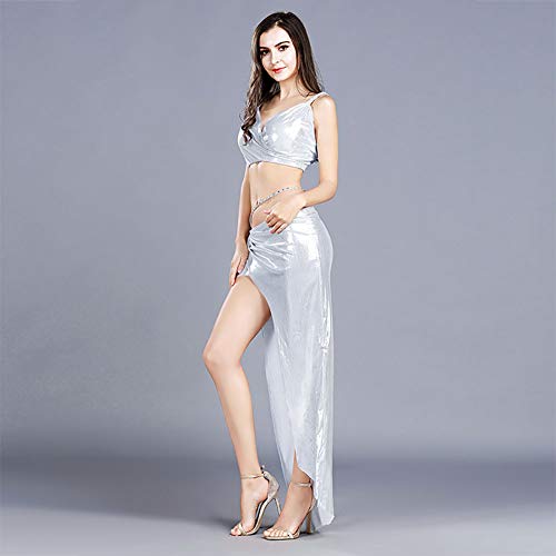 ROYAL SMEELA Cuello en v Correas de Espagueti Tops Falda de Hendidura Irregular Traje de Baile para Mujer Carnaval Chaleco de Baile Traje Faldas Crop Tops Cadena de la Cintura