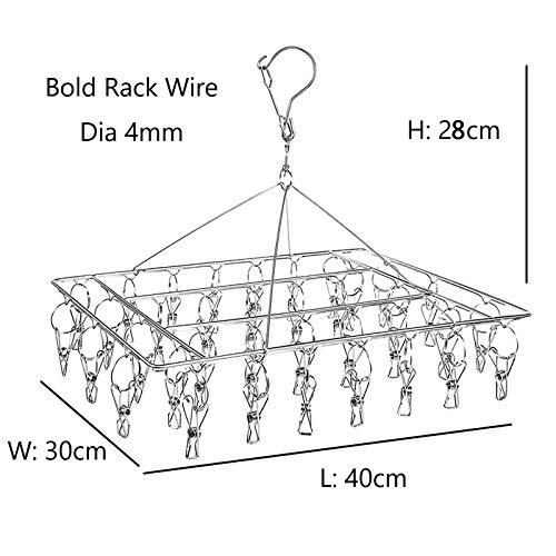 Ruesious Tendedero Colgante de Acero Inoxidable con 36 Clips, Resistentes al Viento, Calcetines, Ropa Interior, Ropa, Toallas