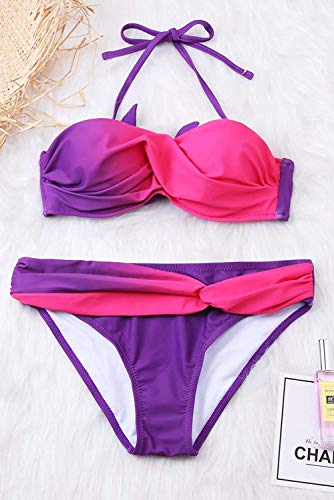 RUICHUANGS Bikini Mujer Conjuntos Bikinis Mujer Push up Bikini de Gradiente de Color Establece, Correa de Hombro Desmontable Push up Conjunto de Bikinis Sexy Bañador de Baño Tops y Braguitas 2 Piezas