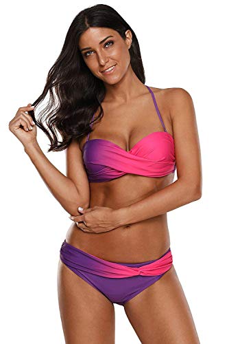 RUICHUANGS Bikini Mujer Conjuntos Bikinis Mujer Push up Bikini de Gradiente de Color Establece, Correa de Hombro Desmontable Push up Conjunto de Bikinis Sexy Bañador de Baño Tops y Braguitas 2 Piezas