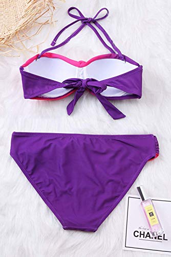 RUICHUANGS Bikini Mujer Conjuntos Bikinis Mujer Push up Bikini de Gradiente de Color Establece, Correa de Hombro Desmontable Push up Conjunto de Bikinis Sexy Bañador de Baño Tops y Braguitas 2 Piezas