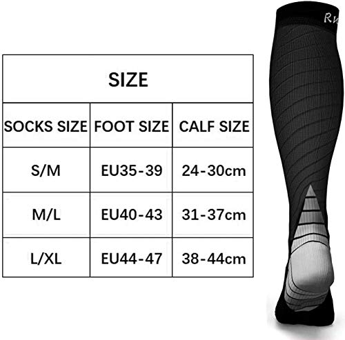 Rwest X Calcetines de compresión Medias de compresión para Hombres y Mujeres, Deporte, Trotar, Correr, Volar, Viajar, varicosas，Embarazo y médicos, Aumentar la circulación sanguínea, la regeneración