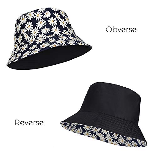 RZKJ-SHOP Sombrero del Pescador Algodón Plegable Bucket Hat con Dibujos de Margarita Redondo Sombreros de Pesca Mujeres Actividades Al Aire Libre Visera para Playa Viaje