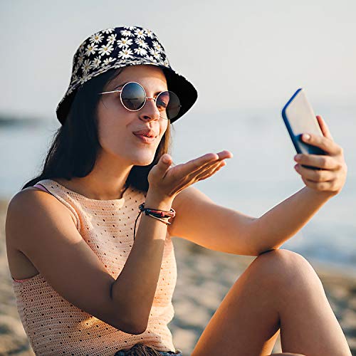RZKJ-SHOP Sombrero del Pescador Algodón Plegable Bucket Hat con Dibujos de Margarita Redondo Sombreros de Pesca Mujeres Actividades Al Aire Libre Visera para Playa Viaje