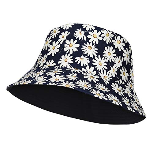 RZKJ-SHOP Sombrero del Pescador Algodón Plegable Bucket Hat con Dibujos de Margarita Redondo Sombreros de Pesca Mujeres Actividades Al Aire Libre Visera para Playa Viaje