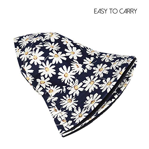RZKJ-SHOP Sombrero del Pescador Algodón Plegable Bucket Hat con Dibujos de Margarita Redondo Sombreros de Pesca Mujeres Actividades Al Aire Libre Visera para Playa Viaje