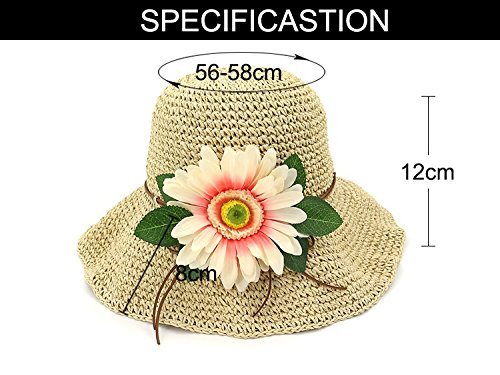RZL Sombreros de Sol de Verano, Casquillo de la Playa de 2018 Flores a Cielo Abierto, Sombreros del Verano para Las Mujeres Hecho a Mano Sombrero de Paja Sombreros Plegables Sun