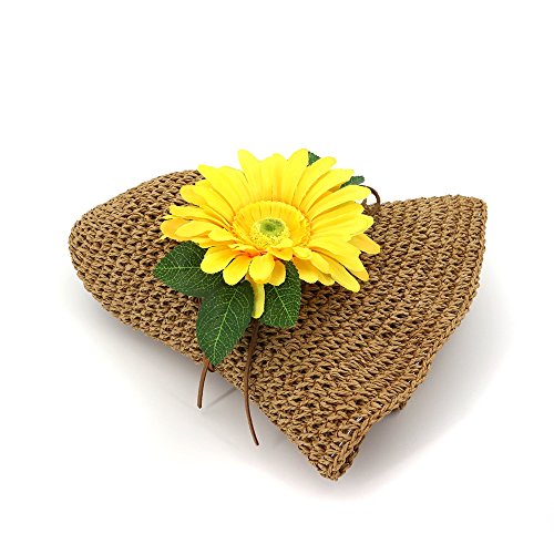 RZL Sombreros de Sol de Verano, Casquillo de la Playa de 2018 Flores a Cielo Abierto, Sombreros del Verano para Las Mujeres Hecho a Mano Sombrero de Paja Sombreros Plegables Sun