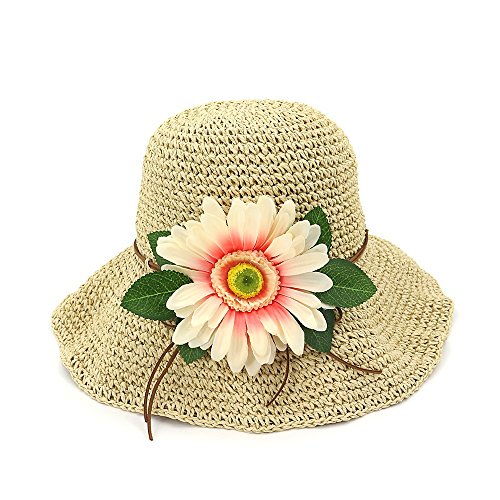 RZL Sombreros de Sol de Verano, Casquillo de la Playa de 2018 Flores a Cielo Abierto, Sombreros del Verano para Las Mujeres Hecho a Mano Sombrero de Paja Sombreros Plegables Sun