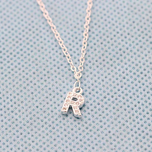 S925 plata 26 inicial inglés carta crystal cadena collar para mujeres chica mejor regalo (R)