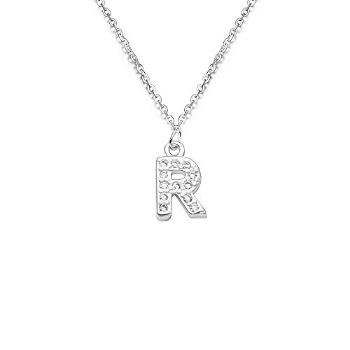 S925 plata 26 inicial inglés carta crystal cadena collar para mujeres chica mejor regalo (R)