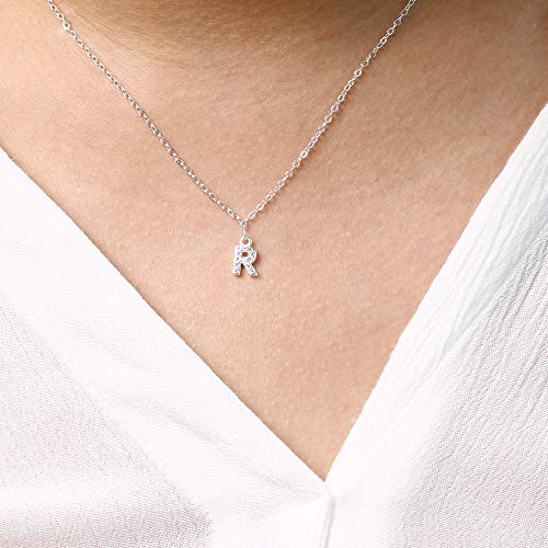 S925 plata 26 inicial inglés carta crystal cadena collar para mujeres chica mejor regalo (R)