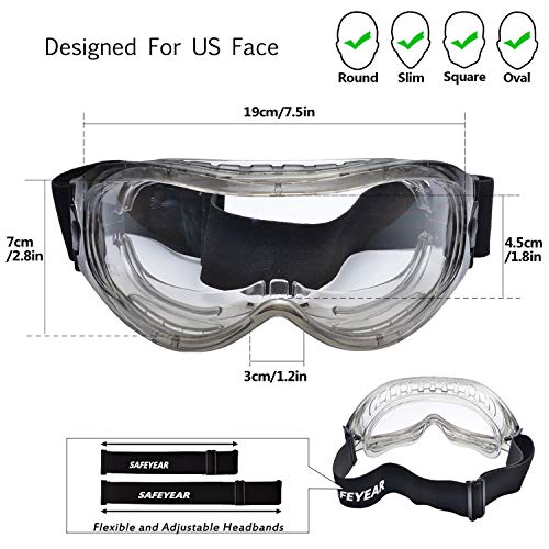 SAFEYEAR Laboratorio Gafas Protectoras de Seguridad de Obra gafas proteccion [Cinta ajustable] SG007 con Lentes Policarbonatos Protección contra Impacto Soldadura Laboral Graduadas Trabajo