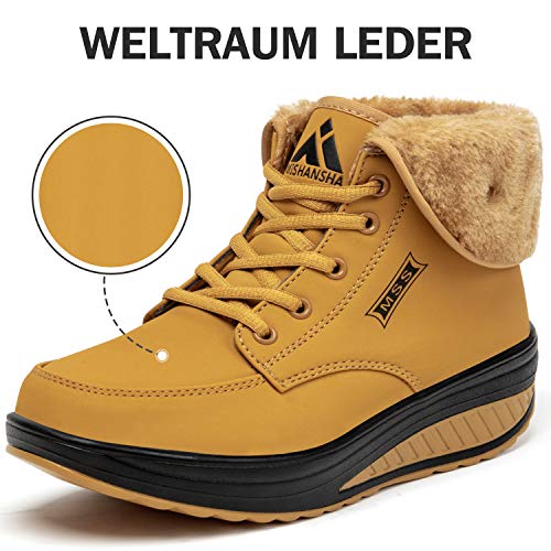 SAGUARO® Invierno Mujer Botas de Nieve Cuero Calientes Fur Botines Plataforma Bota Boots Ocasional Impermeable Anti Deslizante Zapatos (42 EU, Amarillo)