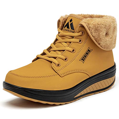SAGUARO® Invierno Mujer Botas de Nieve Cuero Calientes Fur Botines Plataforma Bota Boots Ocasional Impermeable Anti Deslizante Zapatos (42 EU, Amarillo)