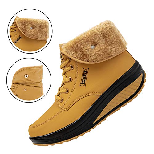 SAGUARO® Invierno Mujer Botas de Nieve Cuero Calientes Fur Botines Plataforma Bota Boots Ocasional Impermeable Anti Deslizante Zapatos (42 EU, Amarillo)