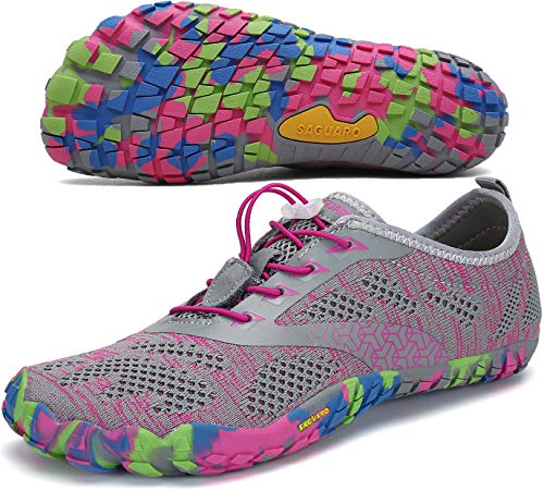 SAGUARO Mujer Zapatillas de Training Yoga Entrenamiento Gym Interior Transpirables Zapatos Correr Barefoot Resistentes Comodas Zapatos Gimnasio Asfalto Playa Agua Exterior(034 Rosa, 40 EU)