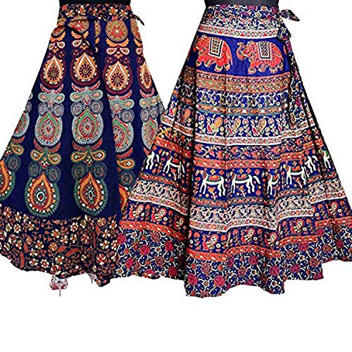 Sai Fashion Falda Boho Multicolor, Falda Cruzada, Falda Gitana India, Falda Maxi Bohemia Mandala Falda de algodón Hippie Falda Floral