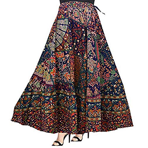 Sai Fashion Falda Boho Multicolor, Falda Cruzada, Falda Gitana India, Falda Maxi Bohemia Mandala Falda de algodón Hippie Falda Floral