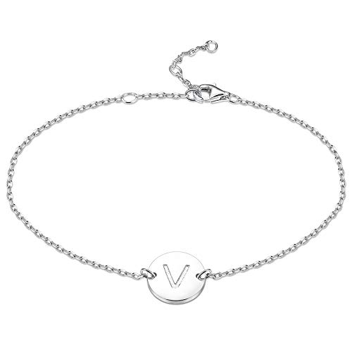 sailimue Pulseras Plata de Ley 925 para Muje Niñas Inicial de Cadena Letra A-Z Pulsera 16.5+5CM Ajustable