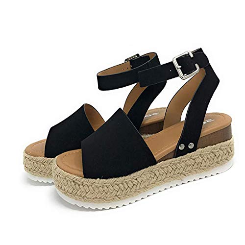 Sandalias Mujer Verano 2023 cáñamo Fondo Grueso Sandalias Punta Abierta Cuero Fondo Plano Zapatos Bohemias Romanas Hebilla Zapatillas