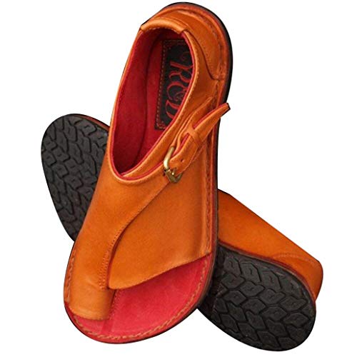 Sandalias Romanas con Punta De Clip para Mujer Hebilla Retro Chanclas con Punta Abierta Punta Redonda Zapatillas Cómodas Zapatos De Playa Ligeros De Verano Informal