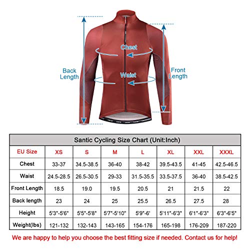 Santic Maillot Bicicleta Hombre Maillot Ciclismo con Mangas Largas con Bolsillos como Camiseta Interior en Invierno Rojo de Ladrillo EU L