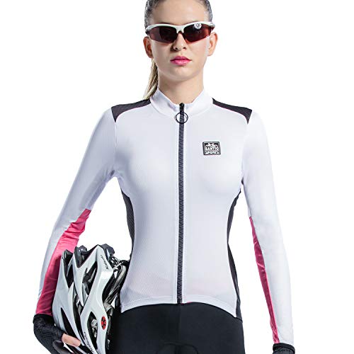 Santic Maillot Ciclismo Mujer Manga Larga Maillot Bicicleta Montaña Camiseta MTB con Bolsillos Fino Blanco EU M