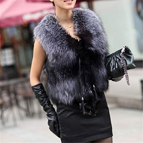 Saoirse Chaleco de mujer de piel de zorro de plata auténtica para invierno, cálido pelo de zorro plata X-Small