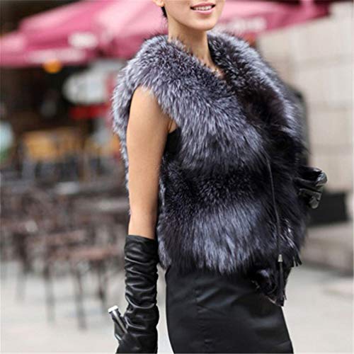 Saoirse Chaleco de mujer de piel de zorro de plata auténtica para invierno, cálido pelo de zorro plata X-Small