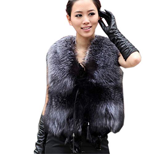 Saoirse Chaleco de mujer de piel de zorro de plata auténtica para invierno, cálido pelo de zorro plata X-Small