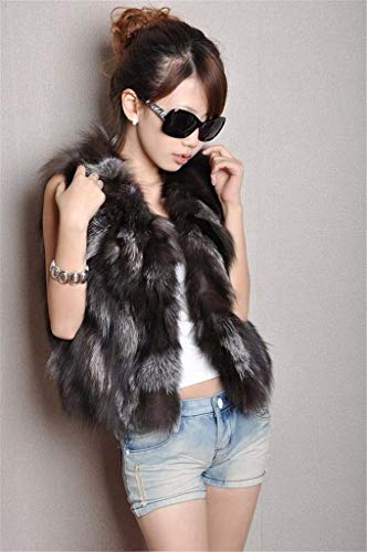 Saoirse - Chaleco de piel de zorro para mujer plata Small