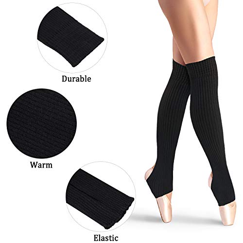 SATINIOR 2 Pares de Calentadores de Pierna de Estribo Calcetines Sobre Rodilla Rectos 21,65 Pulgadas Calcetines de Baile Ballet Calcetines Puños de Bota Latín Yoga para Mujeres y Chicas (Negro)