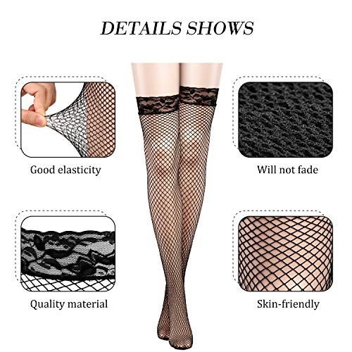 SATINIOR 2 Pares de Medias de Red Calcetines Altos de Muslo de Malla Un Tamaño (Negro)