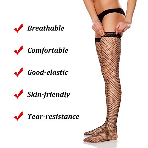 SATINIOR 2 Pares de Medias de Red Calcetines Altos de Muslo de Malla Un Tamaño (Negro)