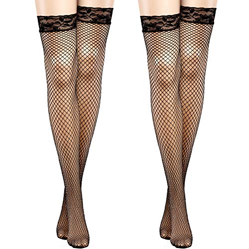 SATINIOR 2 Pares de Medias de Red Calcetines Altos de Muslo de Malla Un Tamaño (Negro)