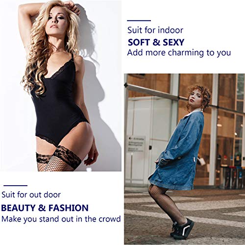 SATINIOR 2 Pares de Medias de Red Calcetines Altos de Muslo de Malla Un Tamaño (Negro)