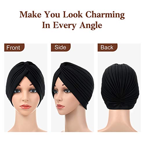 SATINIOR 6 Gorros Turbante (Negro, Azul Oscuro, Beige, Gris, Morado, Azul Marino)