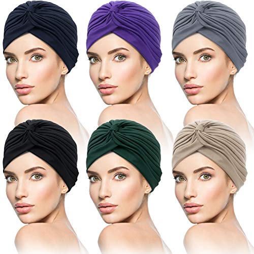 SATINIOR 6 Gorros Turbante (Negro, Azul Oscuro, Beige, Gris, Morado, Azul Marino)