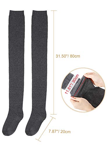 SATINIOR Calcetines Extra Largos Calcetines de Algodón hasta el Muslo Medias de Arranque Extra Largas para Mujeres (Negro, Gris Oscuro, Gris Claro, Rojo Vino, 4)