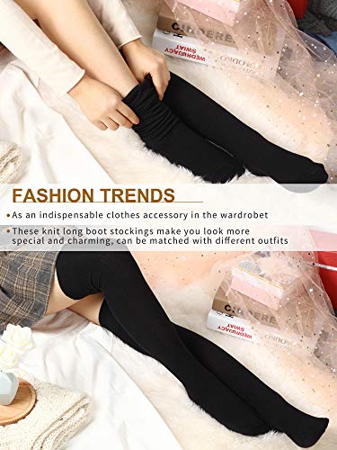 SATINIOR Calcetines Largos hasta la Rodilla Calcetines hasta el Muslo Calentador de Pierna de Punto Largo de Arranque de Cable (Negro)