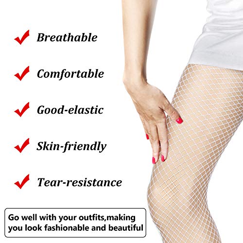 SATINIOR Medias de Red Calcetines de Rejilla Cruzada Pantimedias hasta Cintura para Mujeres (Blanco)