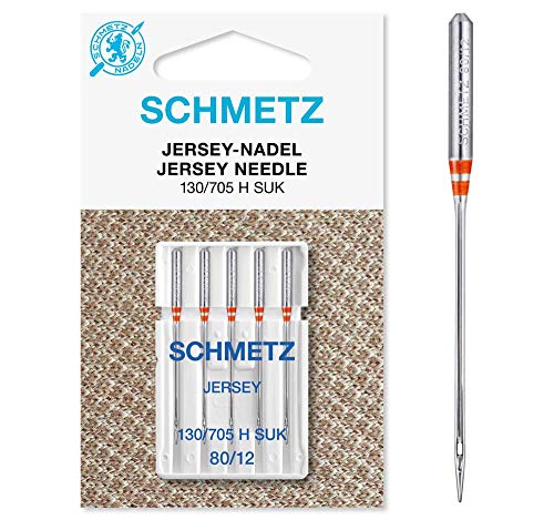 SCHMETZ agujas para máquina de coser Jersey (punta de bola), (130/705 H-SUK, paquete de 5) [80/12 (estándar)]