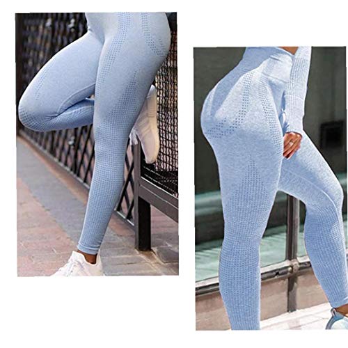 Schnuger 2pcs de Las Mujeres Ropa de Yoga Suit Trajes Femenino de la Gimnasia Deportiva sin Fisuras chándal Sujetador Polainas Azul L