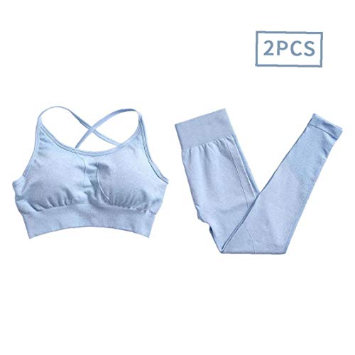 Schnuger 2pcs de Las Mujeres Ropa de Yoga Suit Trajes Femenino de la Gimnasia Deportiva sin Fisuras chándal Sujetador Polainas Azul L