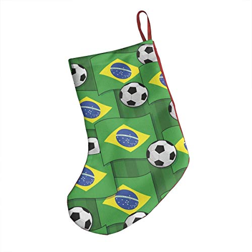 Sdltkhy Medias de Navidad Brasil Fútbol Fútbol Patrón Poliéster Calcetines de Navidad Rojos y Blancos clásicos, para Vacaciones Familiares