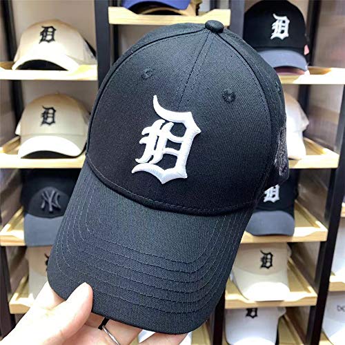 sdssup Gorra de béisbol Gorra Masculina Pareja Femenina Detroit Tigers Etiqueta Plateada Sombrero Negro Lengua de Pato Salvaje Sombrero Negro Lado Blanco Tigre Ajustable