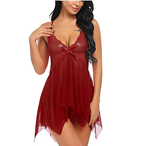 SEDEX Lencería Mujer Erótica Ropa Interior Camisón Babydoll Halter Cordón Transparente Lencería de Encaje Tentación