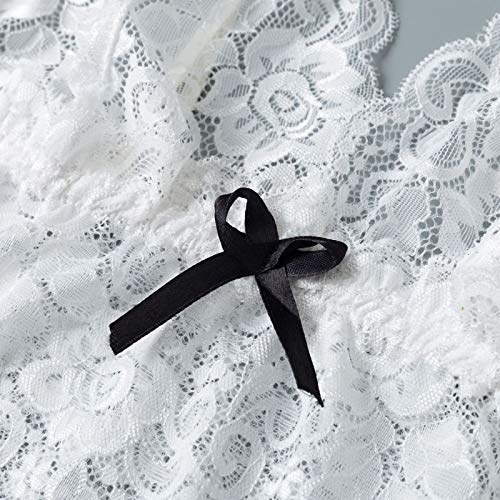 SEDEX Pijama Mujer Ropa Interior Verano Cortos Conjuntos Lenceria Camisones Sin Manga Halter Dormir Camisolas Picardias Encaje Escote en V Profundo Comodo 3 Piezas Pijamas para Mujer, Blanco XL