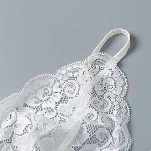 SEDEX Pijama Mujer Ropa Interior Verano Cortos Conjuntos Lenceria Camisones Sin Manga Halter Dormir Camisolas Picardias Encaje Escote en V Profundo Comodo 3 Piezas Pijamas para Mujer, Blanco XL